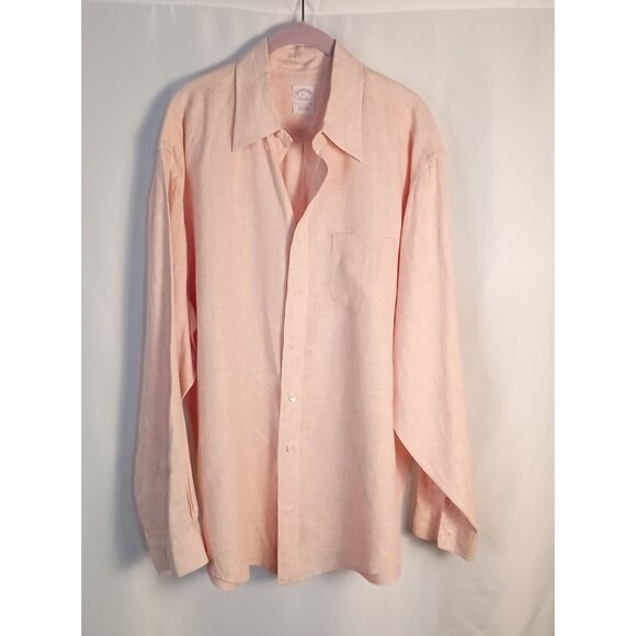 Brooks Brothers Irish Linen Polo Shirt XL Peach 100% Linen Dress Shirt - Picture 1 of 4